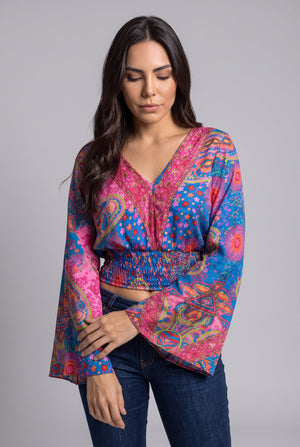 Blusa Boho Fucsa y Azul - Seleno Shop