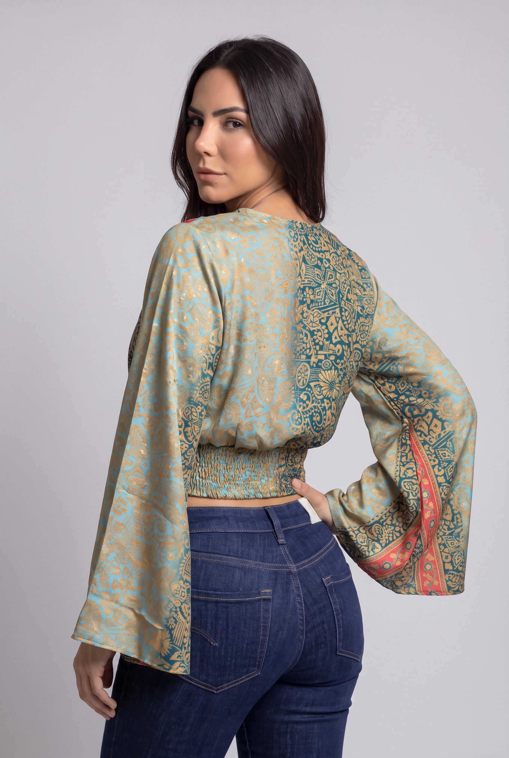 Blusa Boho Verde y Naranja - Seleno Shop