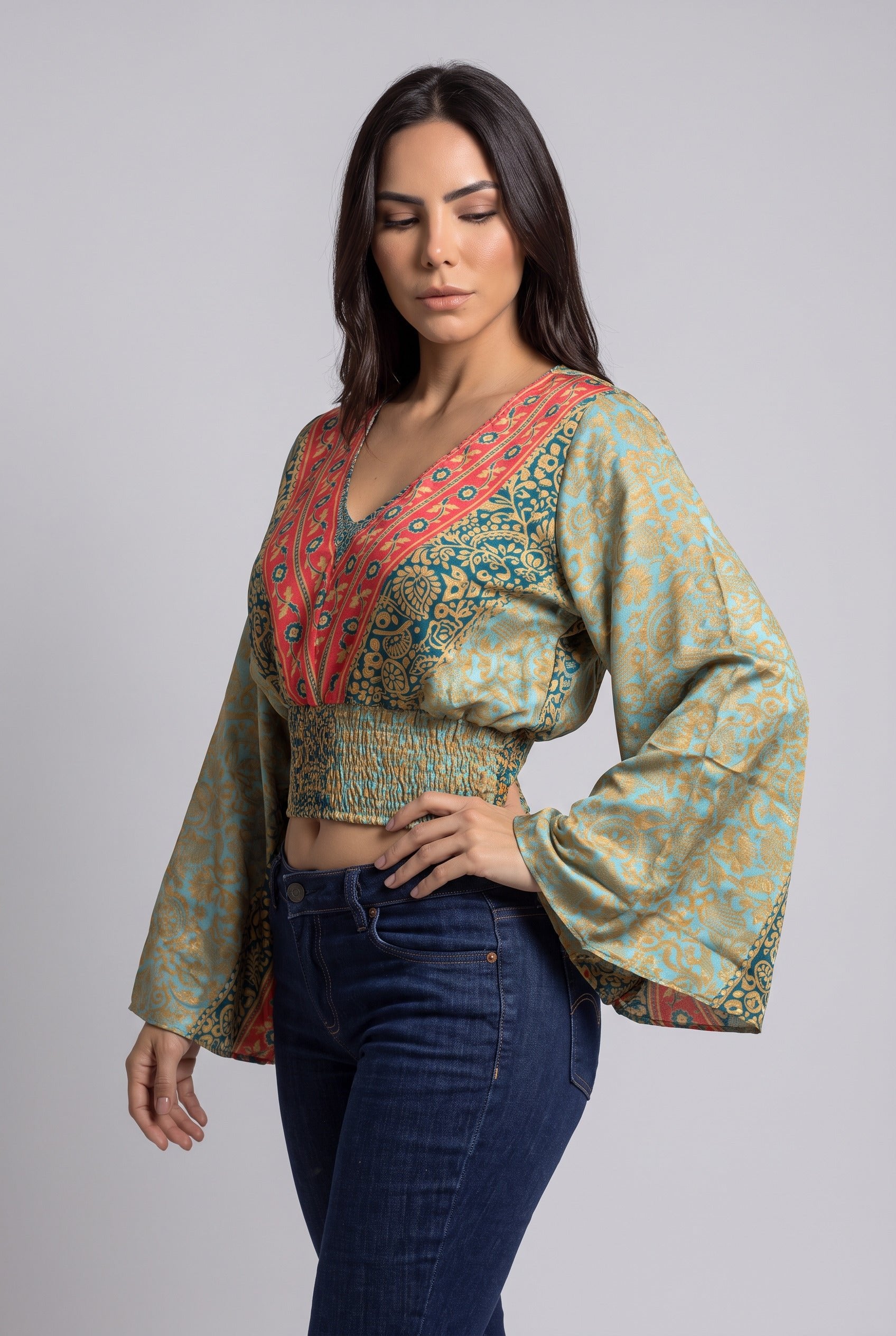 Blusa Boho Verde y Naranja - Seleno Shop