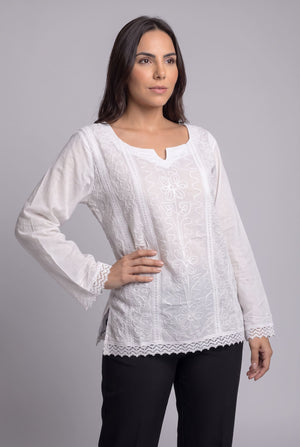 Bluson Blanco Flor Bordada - Seleno Shop