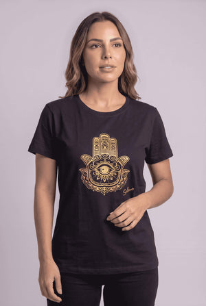 Camiseta Negra Mano Hamsa - Seleno Shop