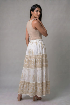 Falda Beige Apliques Dorados - Seleno Shop