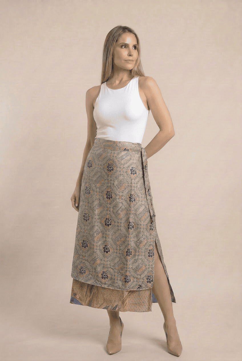 Falda Envolvente Doble Faz en Seda - Seleno Shop