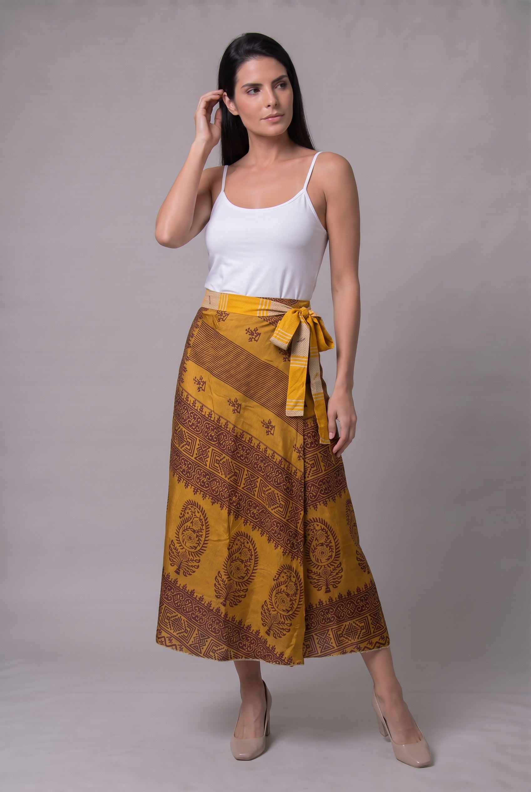 Falda Envolvente Doble Faz en Seda - Seleno Shop