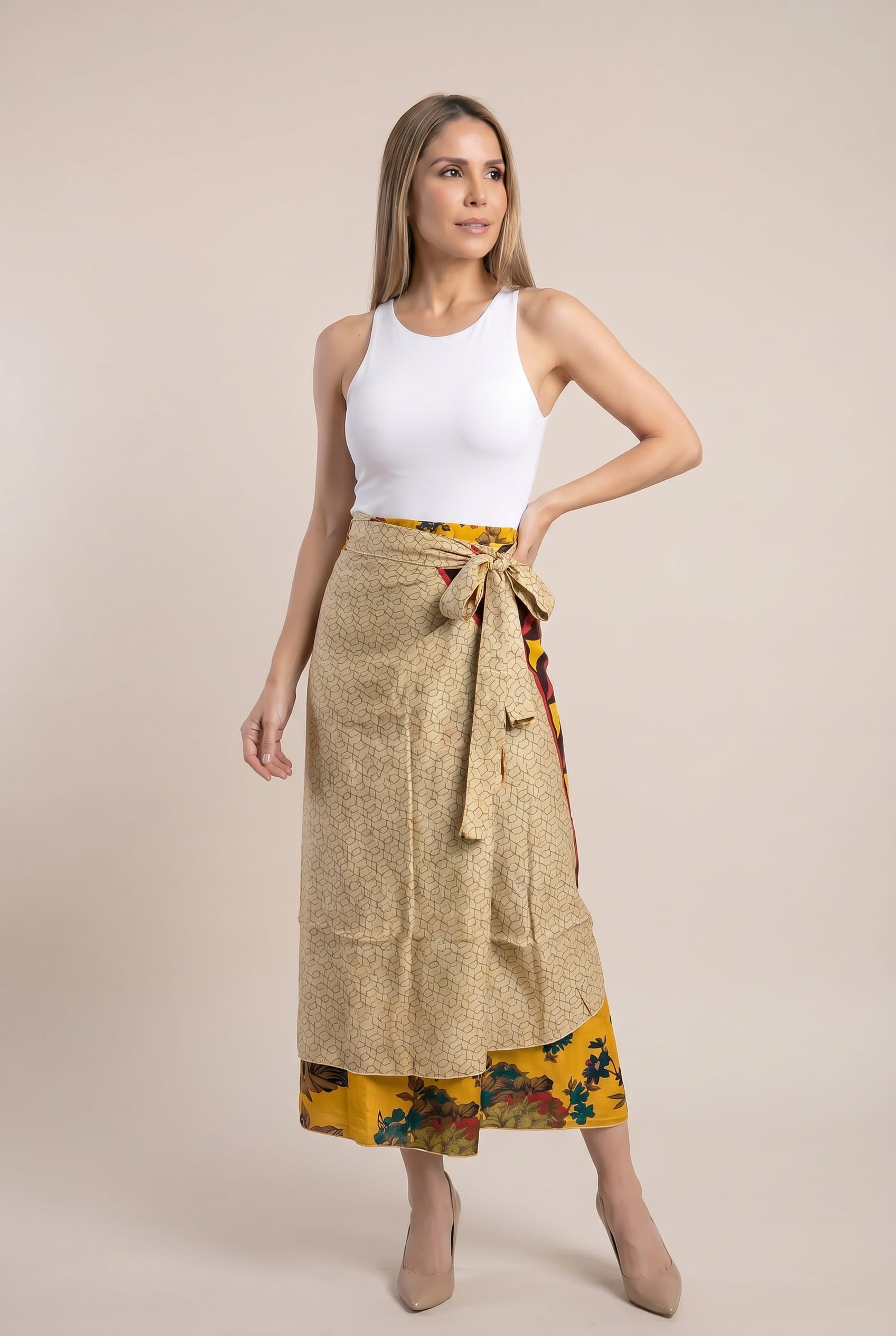 Falda Envolvente Doble Faz en Seda - Seleno Shop