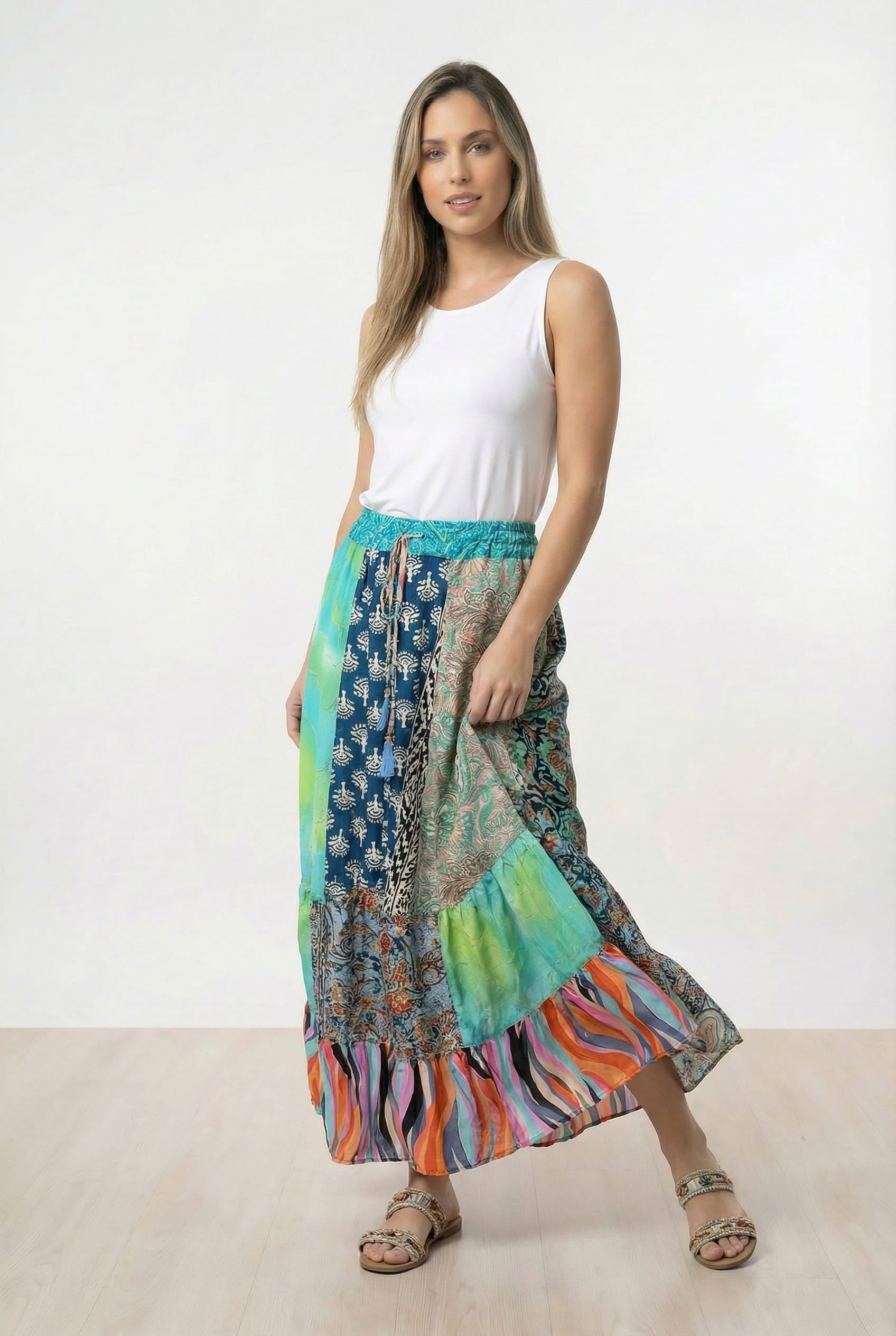 Falda Patchwork de Seda - Seleno Shop