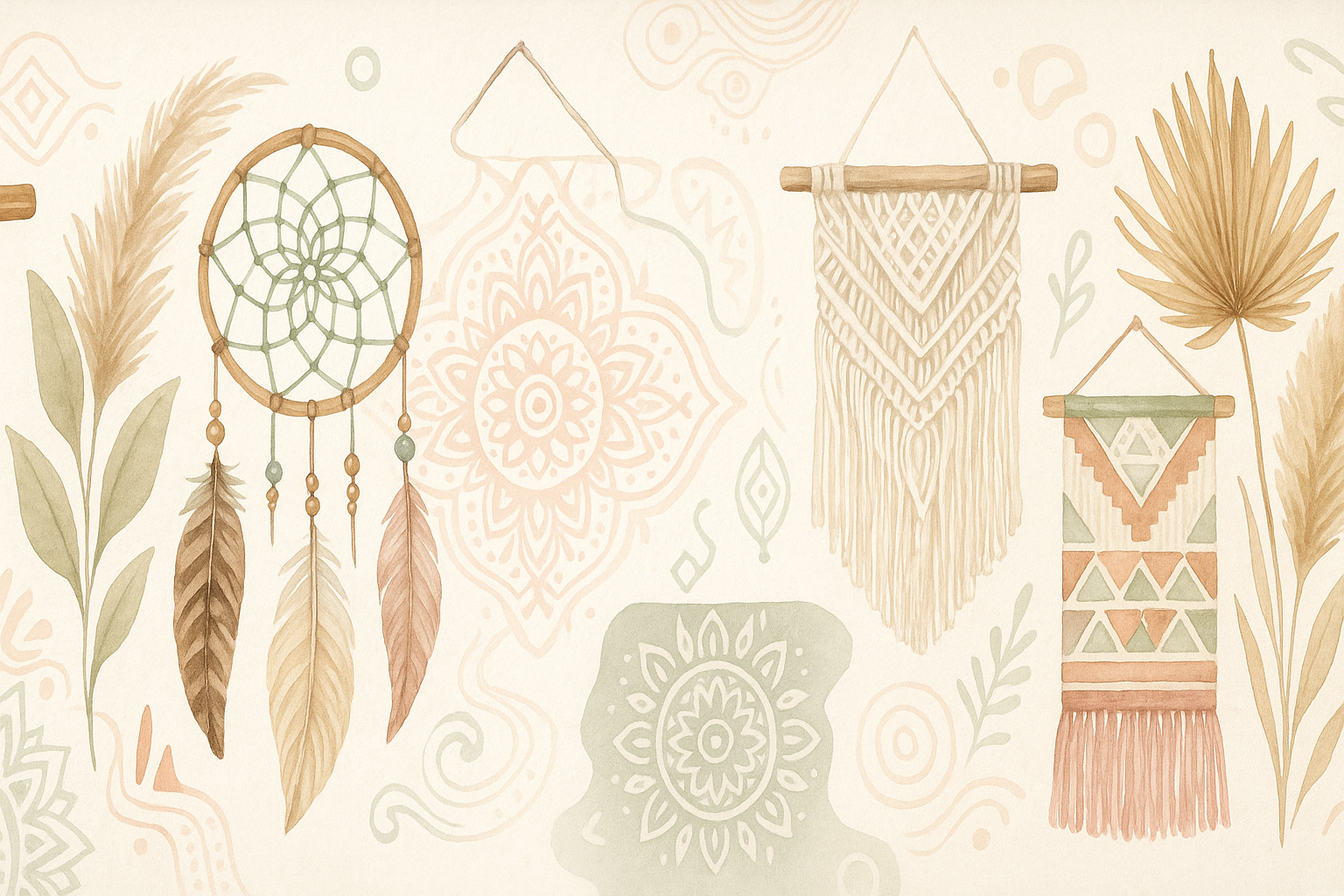 Genera una imagen con elementos boho para banner de seccion 