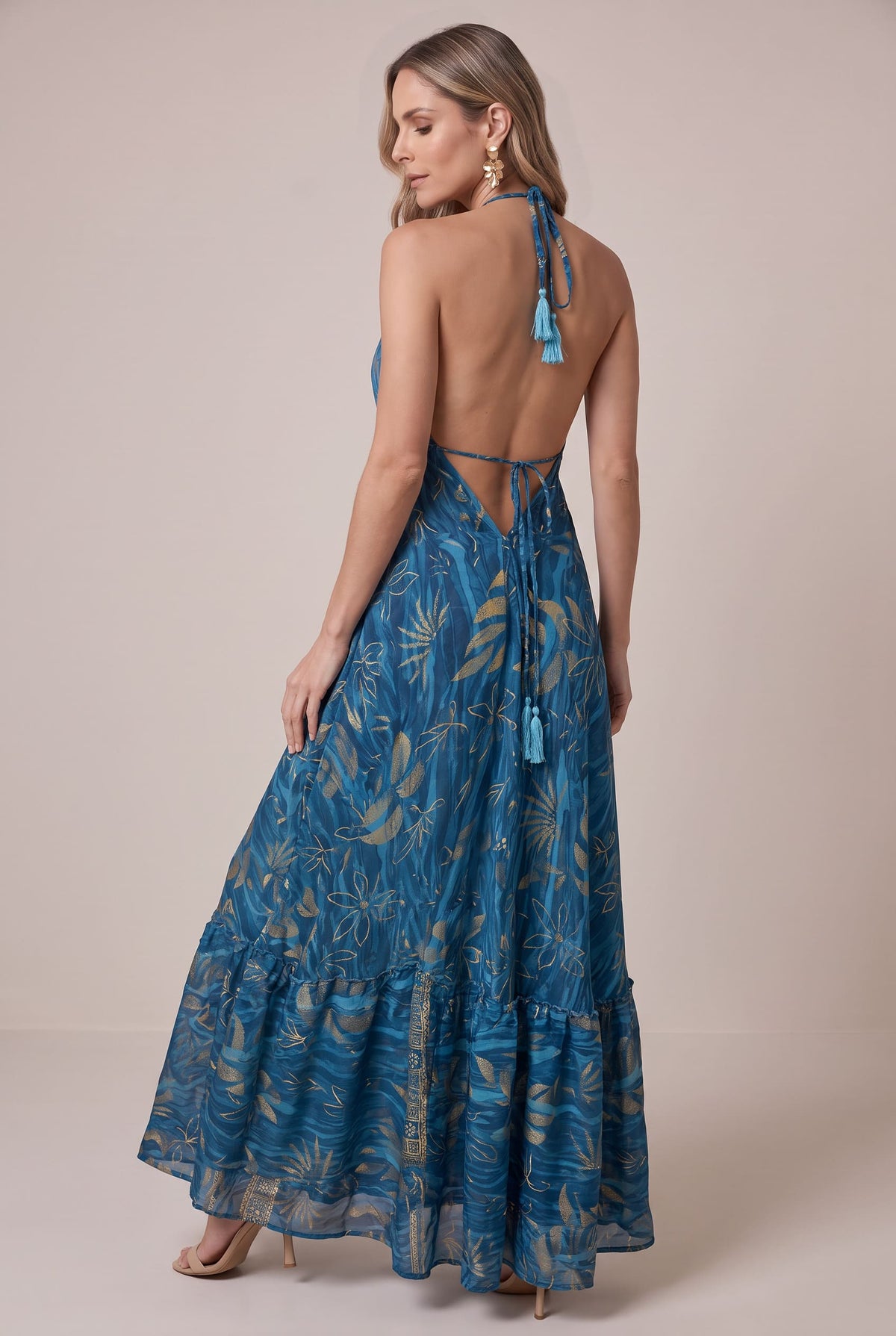 Vestido Boho Azul y Dorado - Seleno Shop