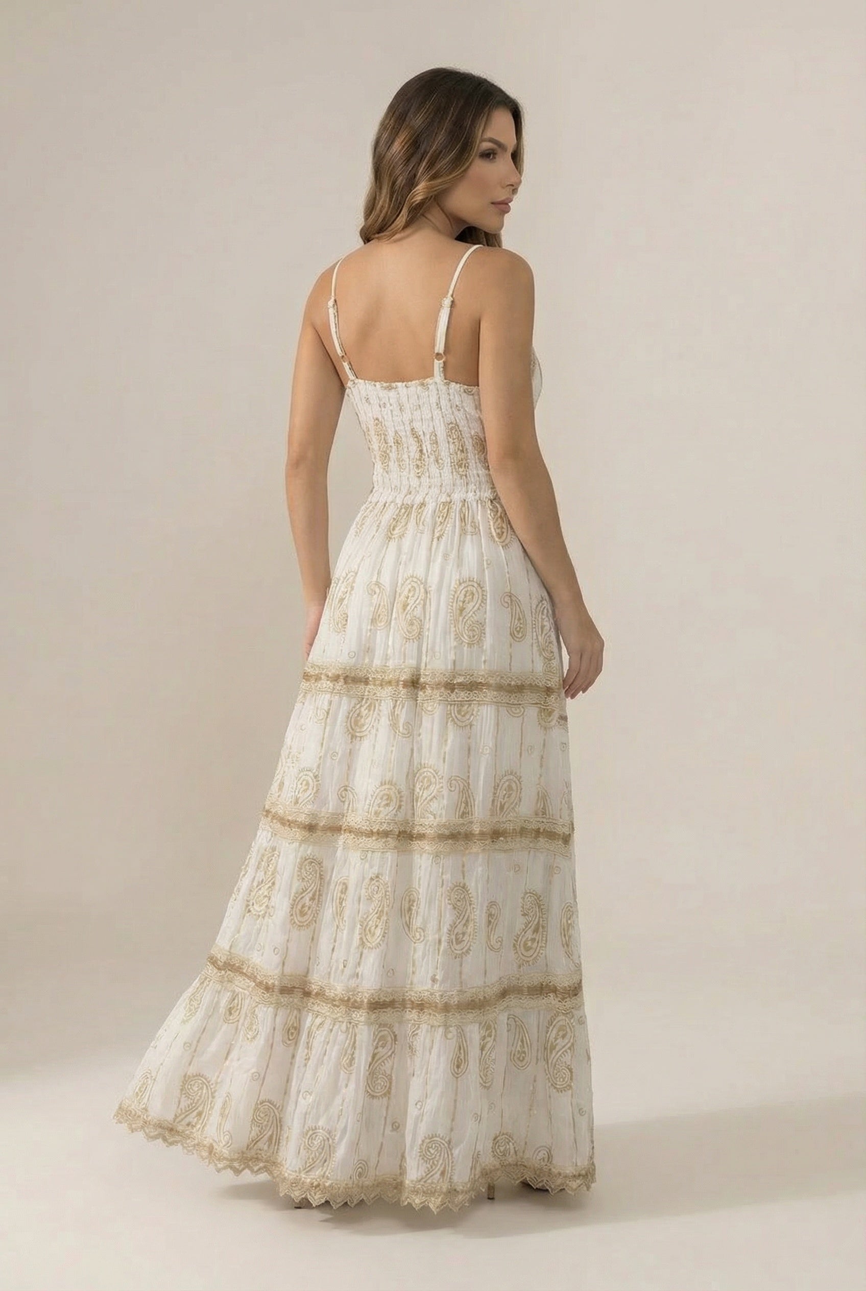 Vestido Boho Blanco Dorado - Seleno Shop