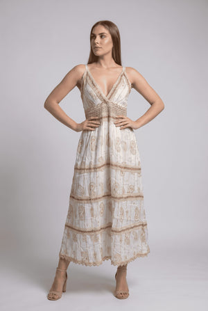 Vestido Boho Blanco Dorado - Seleno Shop