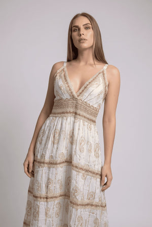 Vestido Boho Blanco Dorado - Seleno Shop