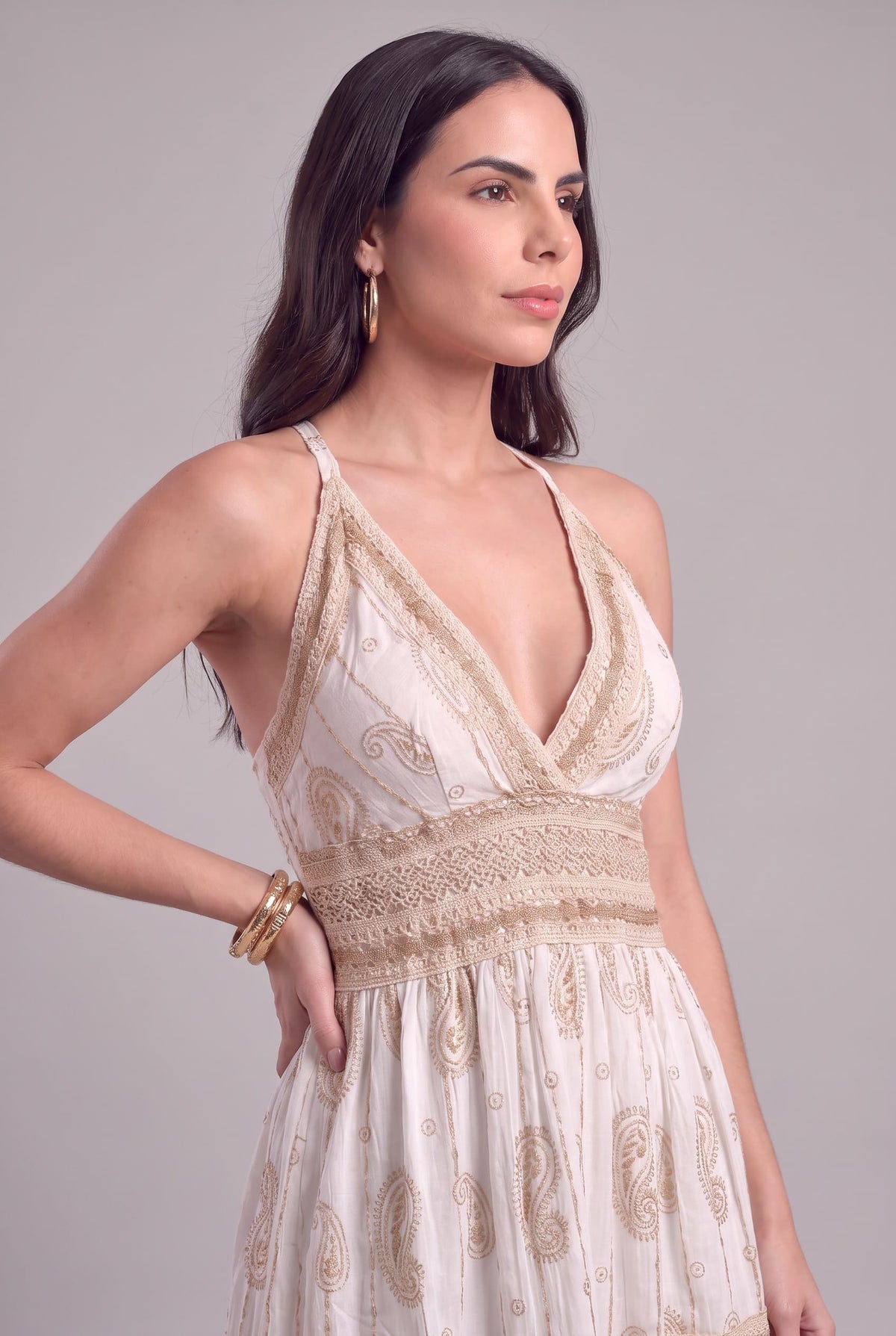 Vestido Boho Encaje Dorado - Seleno Shop