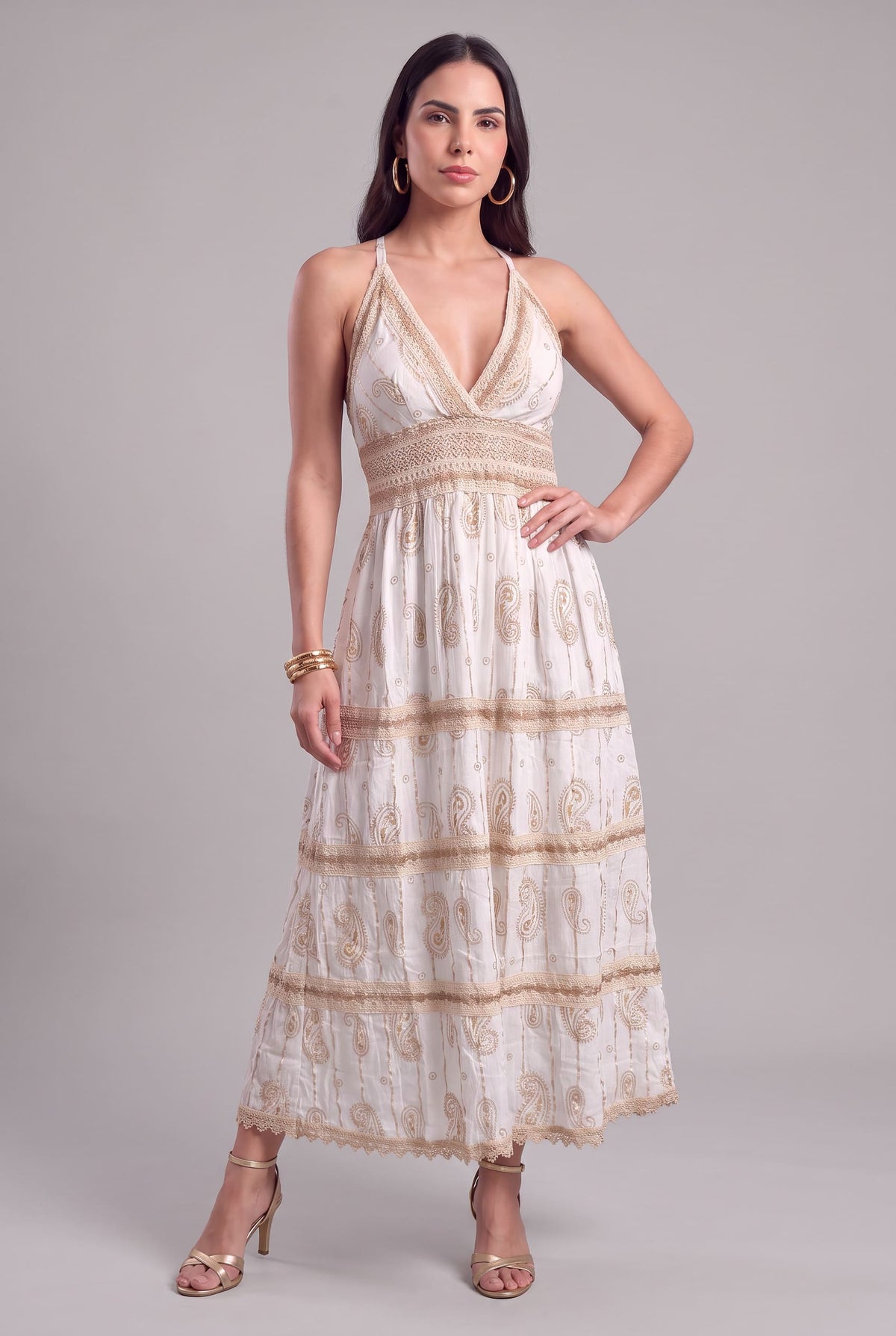 Vestido Boho Encaje Dorado - Seleno Shop