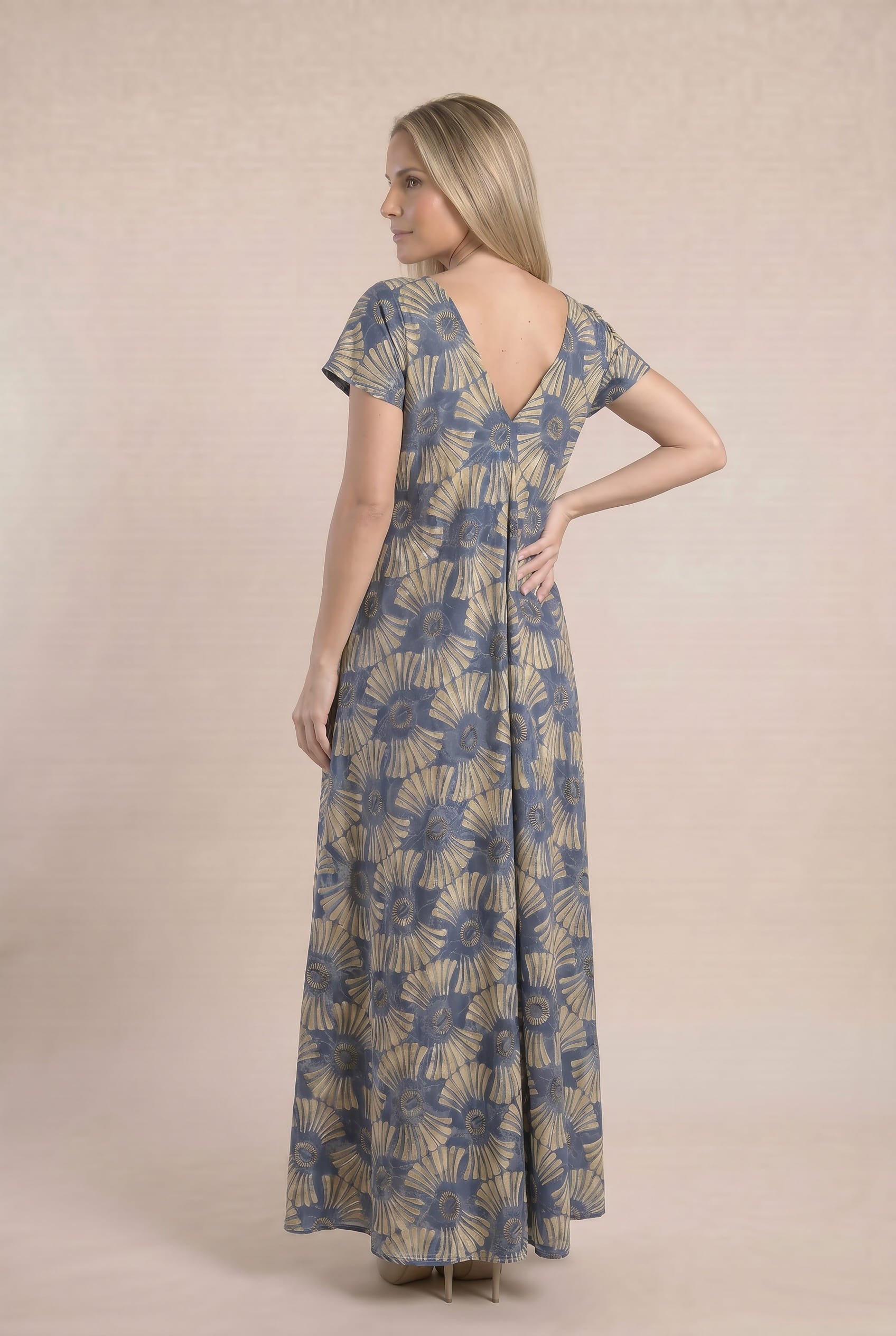Vestido Boho Estampado Azul & Beige - Seleno Shop