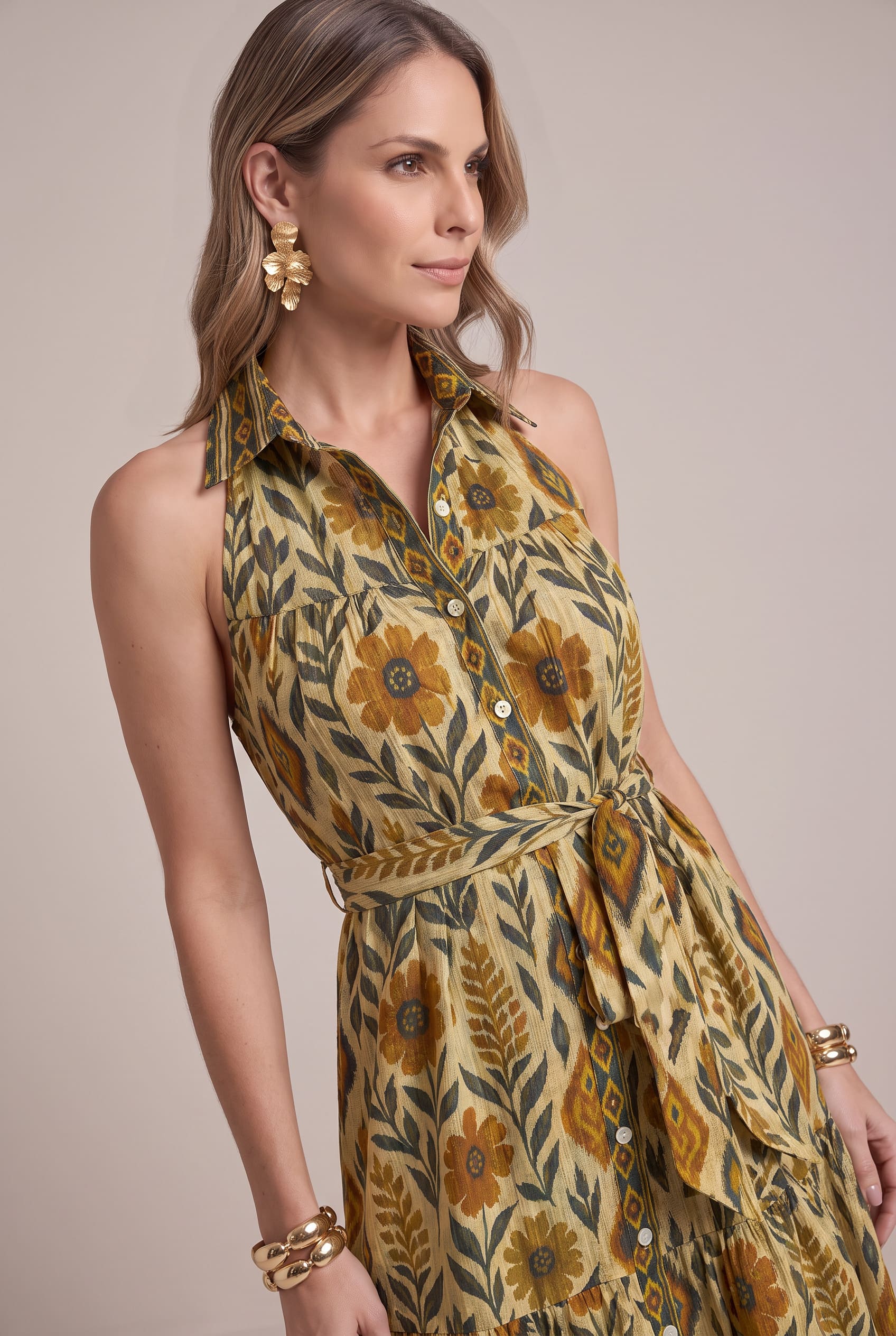 Vestido Boho Ikat Mostaza - Seleno Shop