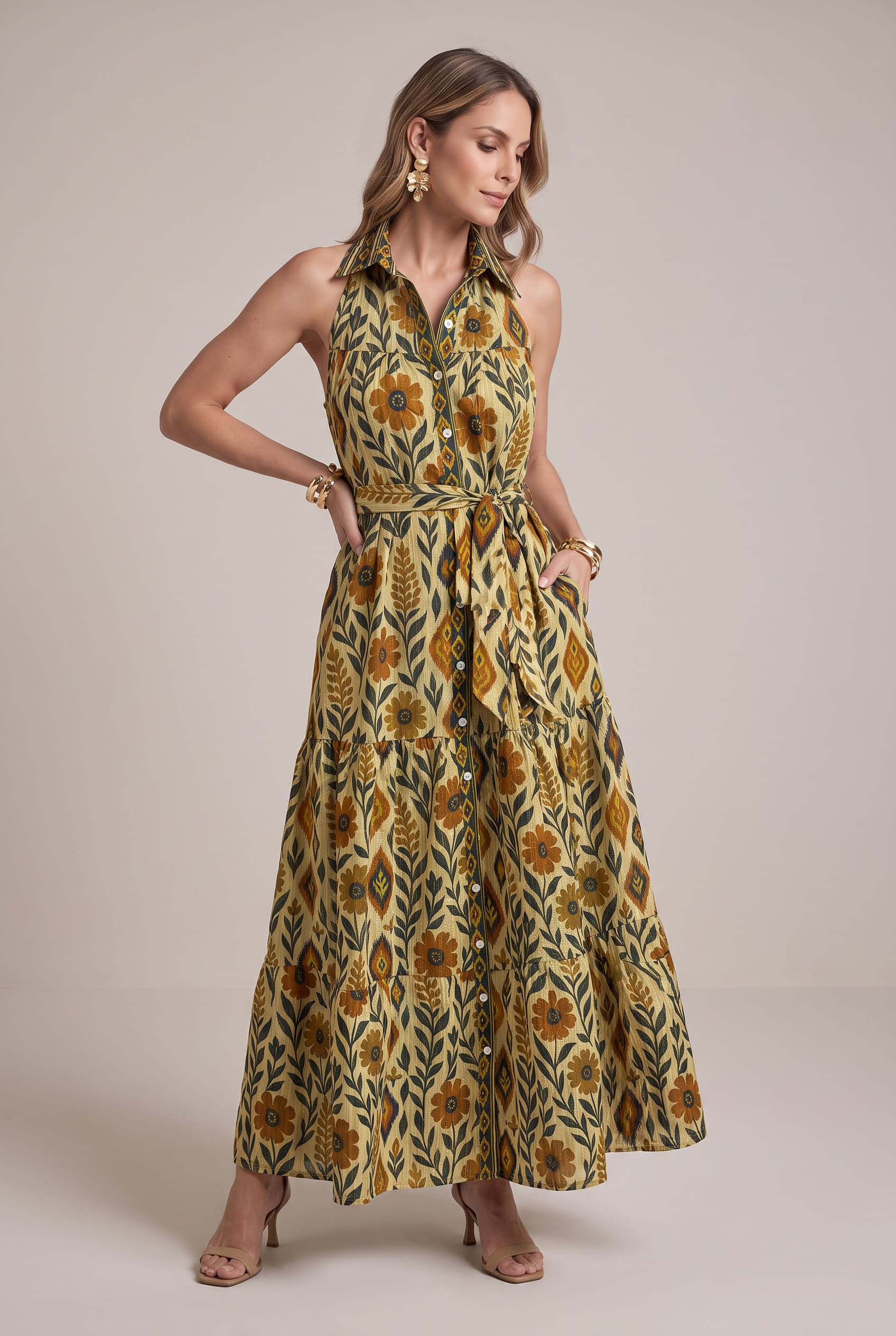 Vestido Boho Ikat Mostaza - Seleno Shop