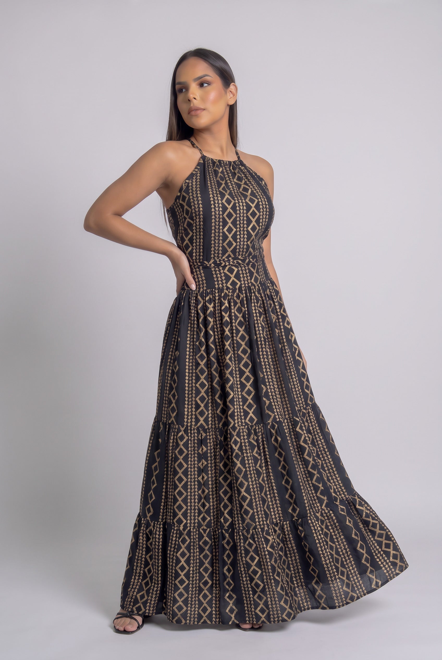 Vestido Boho Negro Dorado - Seleno Shop