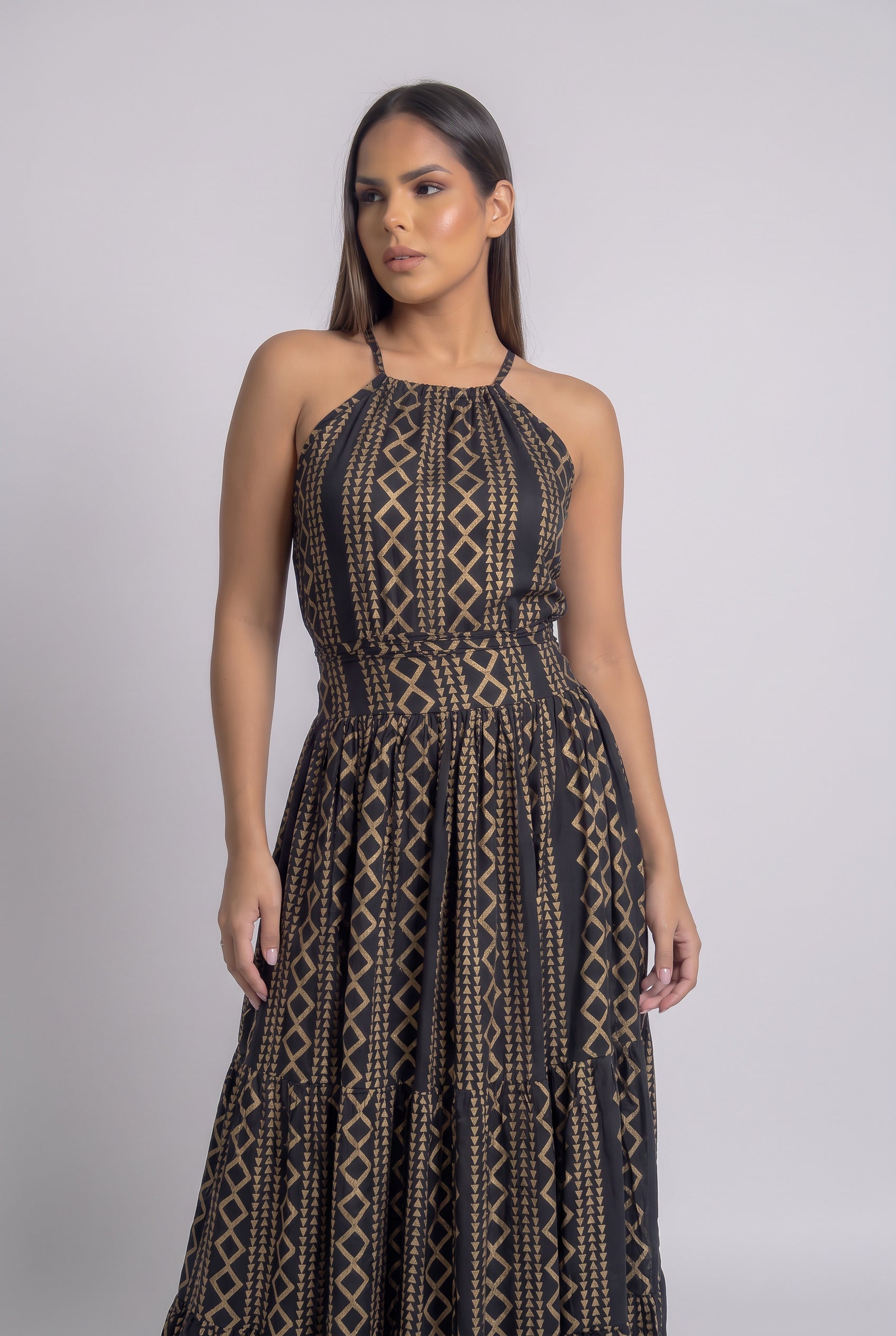 Vestido Boho Negro Dorado - Seleno Shop