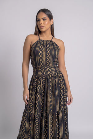 Vestido Boho Negro Dorado - Seleno Shop