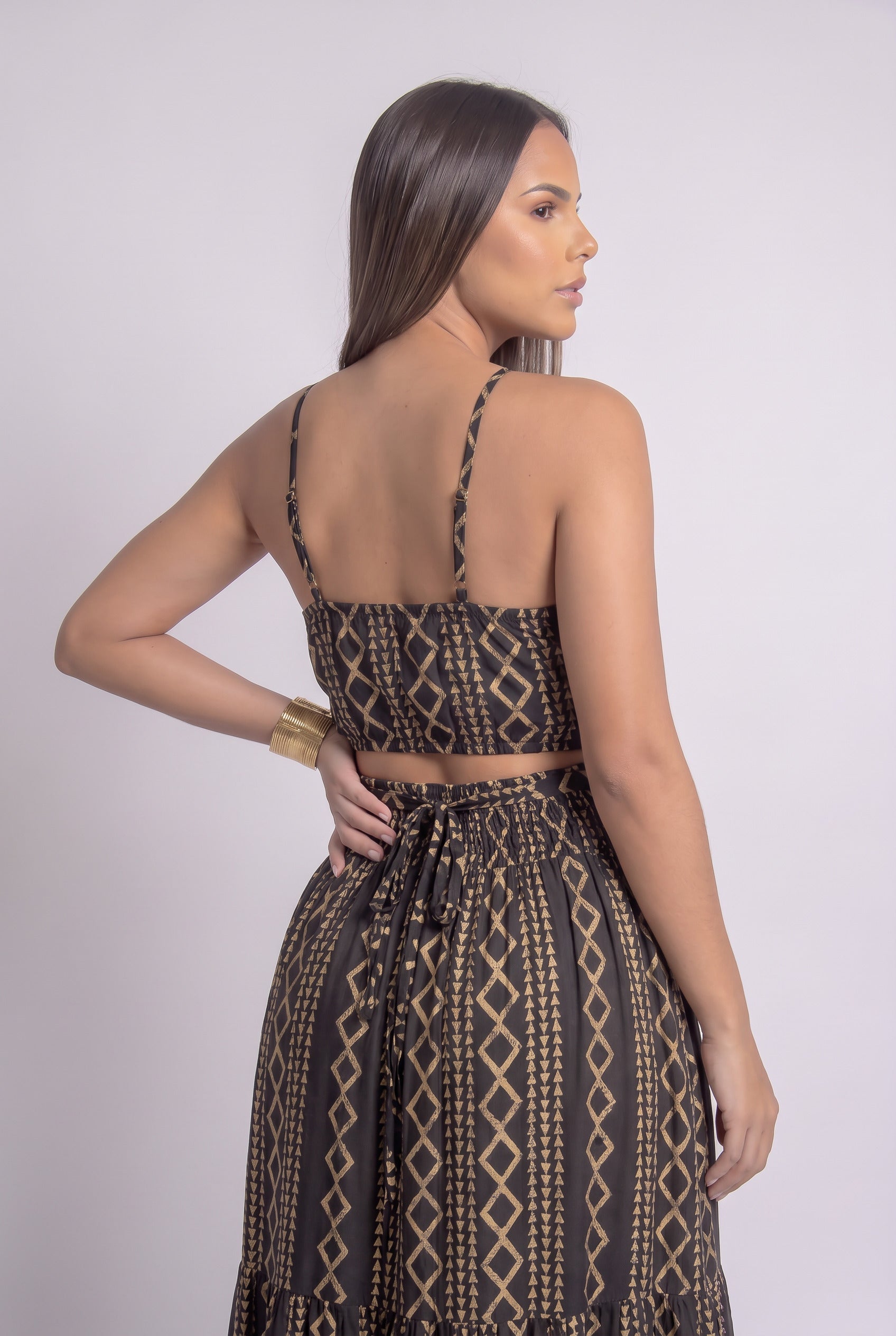 Vestido Boho Negro Dorado - Seleno Shop
