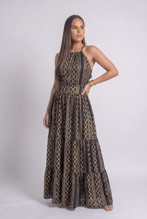 Vestido Boho Negro Dorado - Seleno Shop