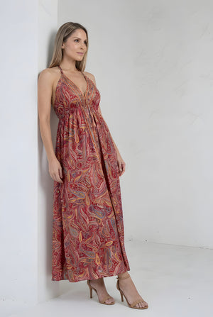 Vestido Boho Rojo y Dorado - Seleno Shop