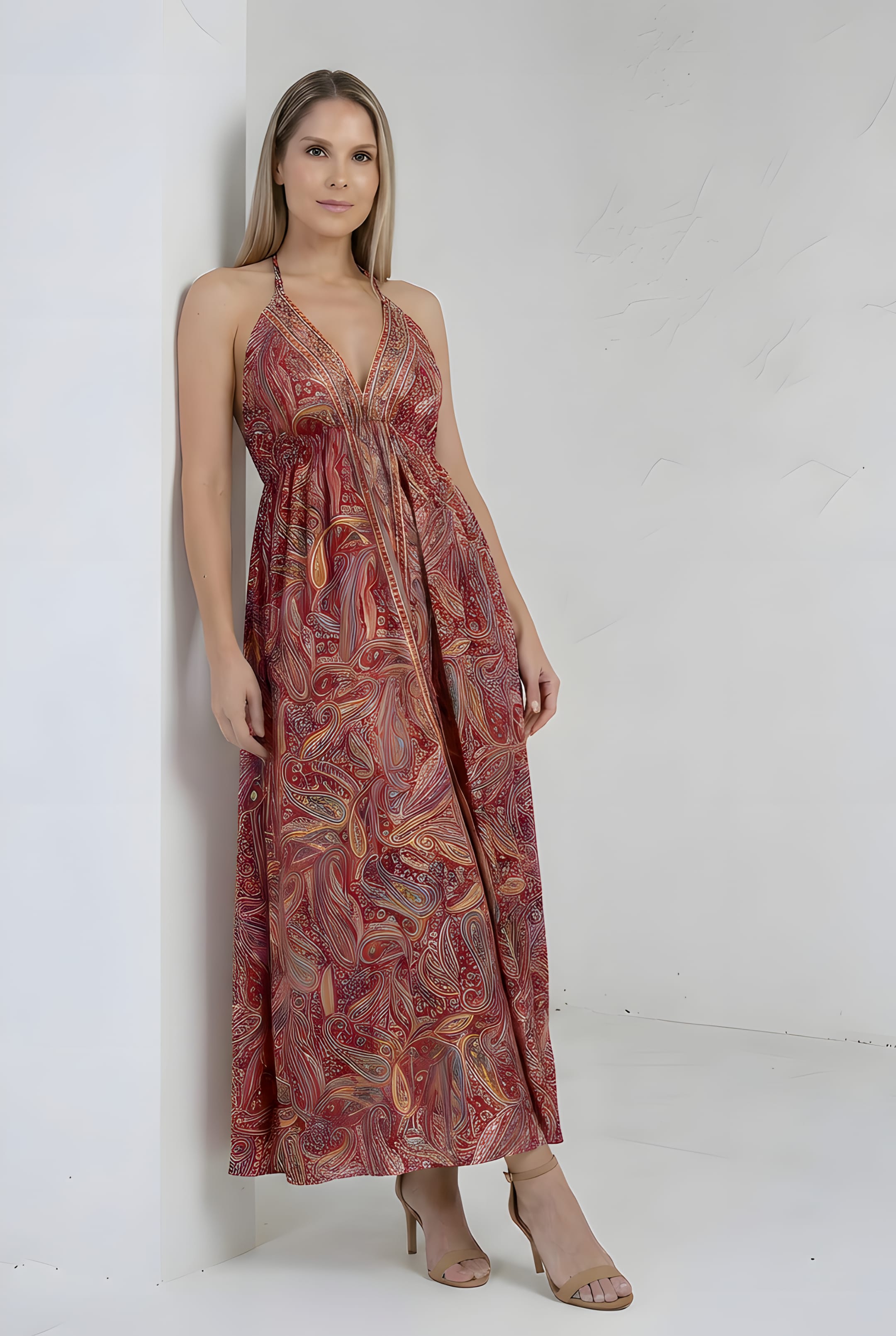 Vestido Boho Rojo y Dorado - Seleno Shop