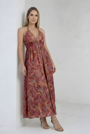 Vestido Boho Rojo y Dorado - Seleno Shop