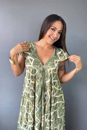 Vestido Boho Verde Geométrico - Seleno Shop