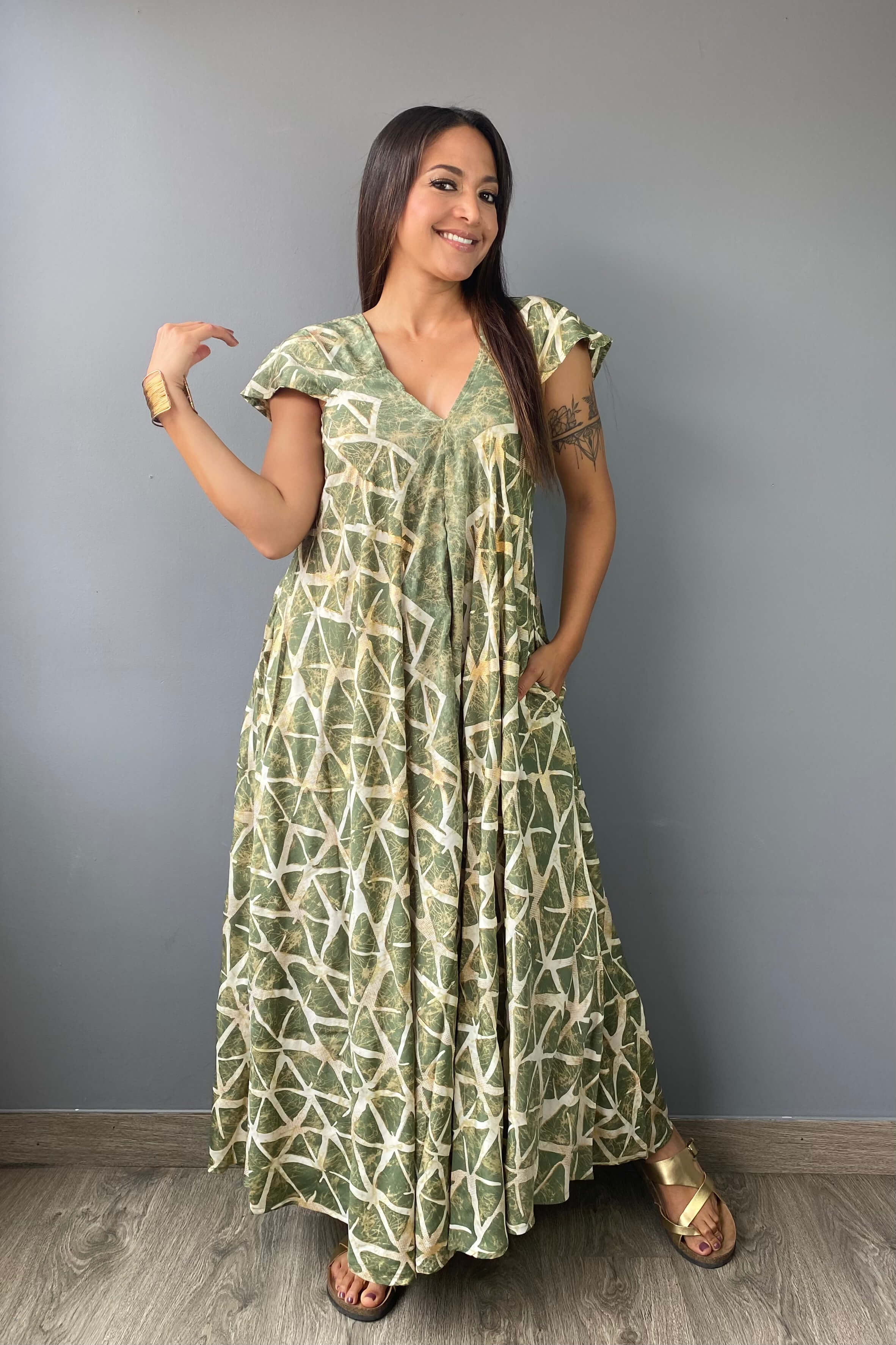 Vestido Boho Verde Geométrico - Seleno Shop