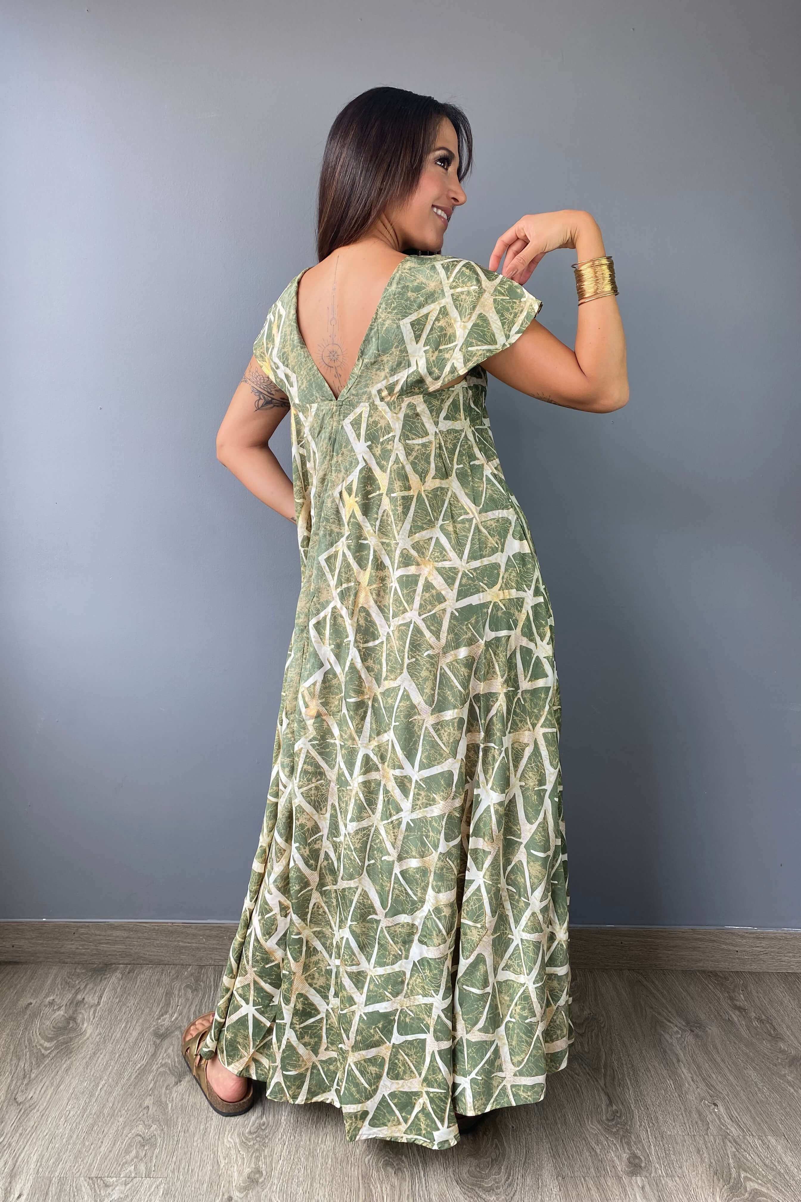 Vestido Boho Verde Geométrico - Seleno Shop