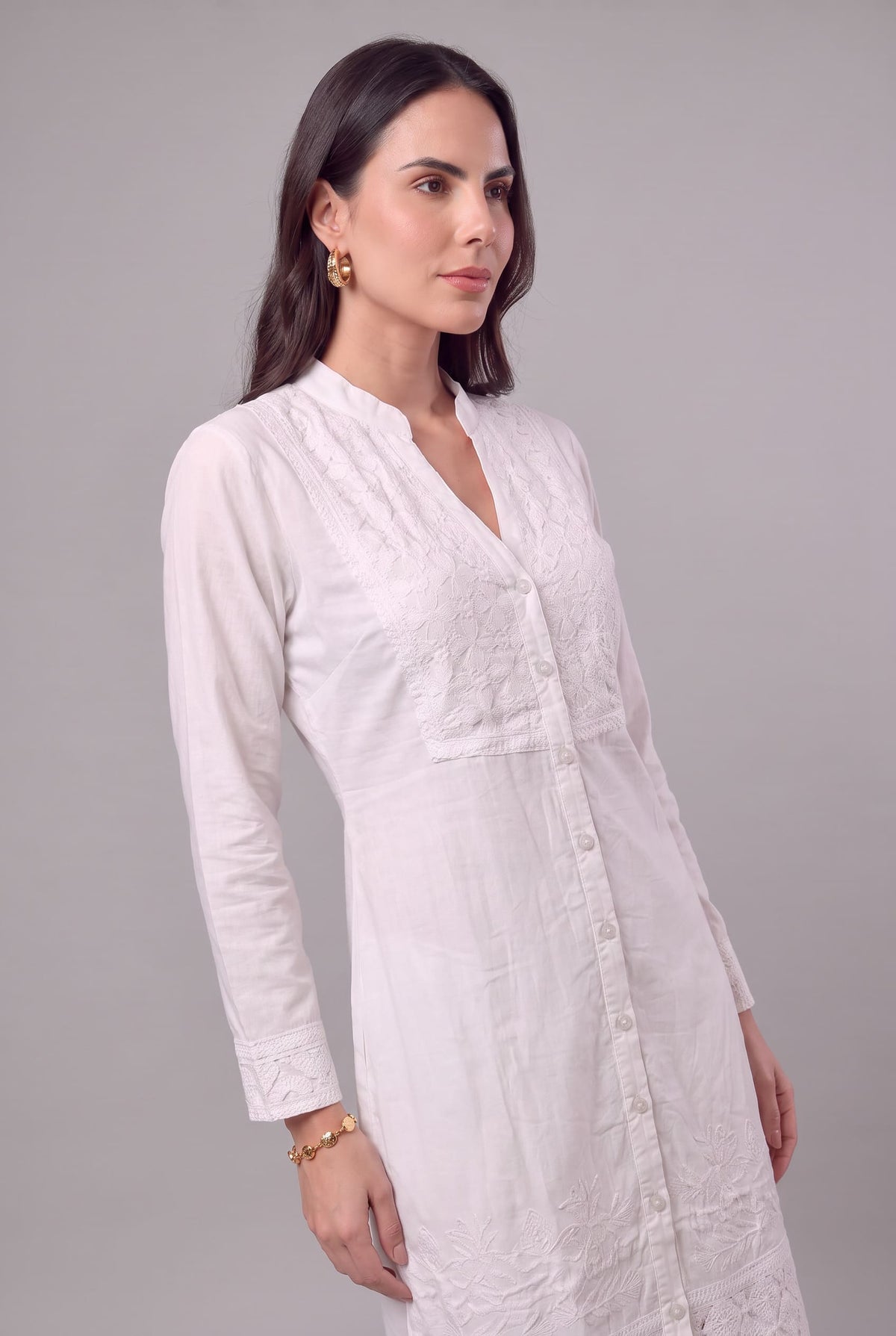 Vestido Camisero Blanco Bordado - Seleno Shop