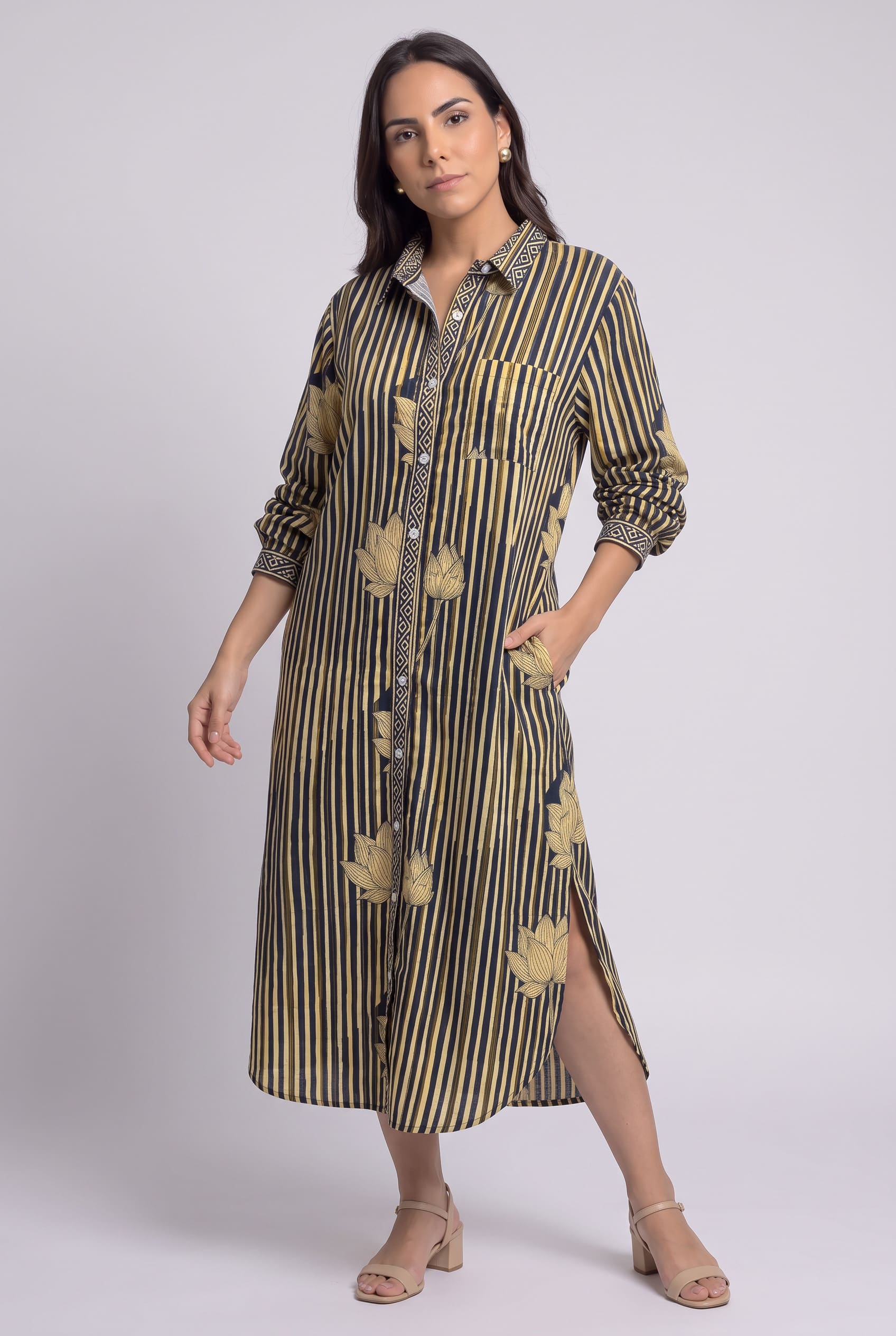 Vestido Camisero Loto Dorado - Seleno Shop