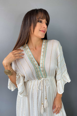 Vestido Kaftan Apliques Dorados - Seleno Shop