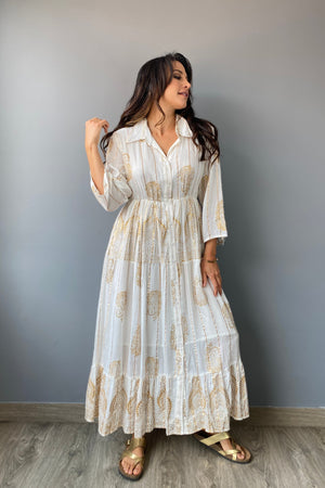 Vestido Kaftan Apliques Dorados - Seleno Shop
