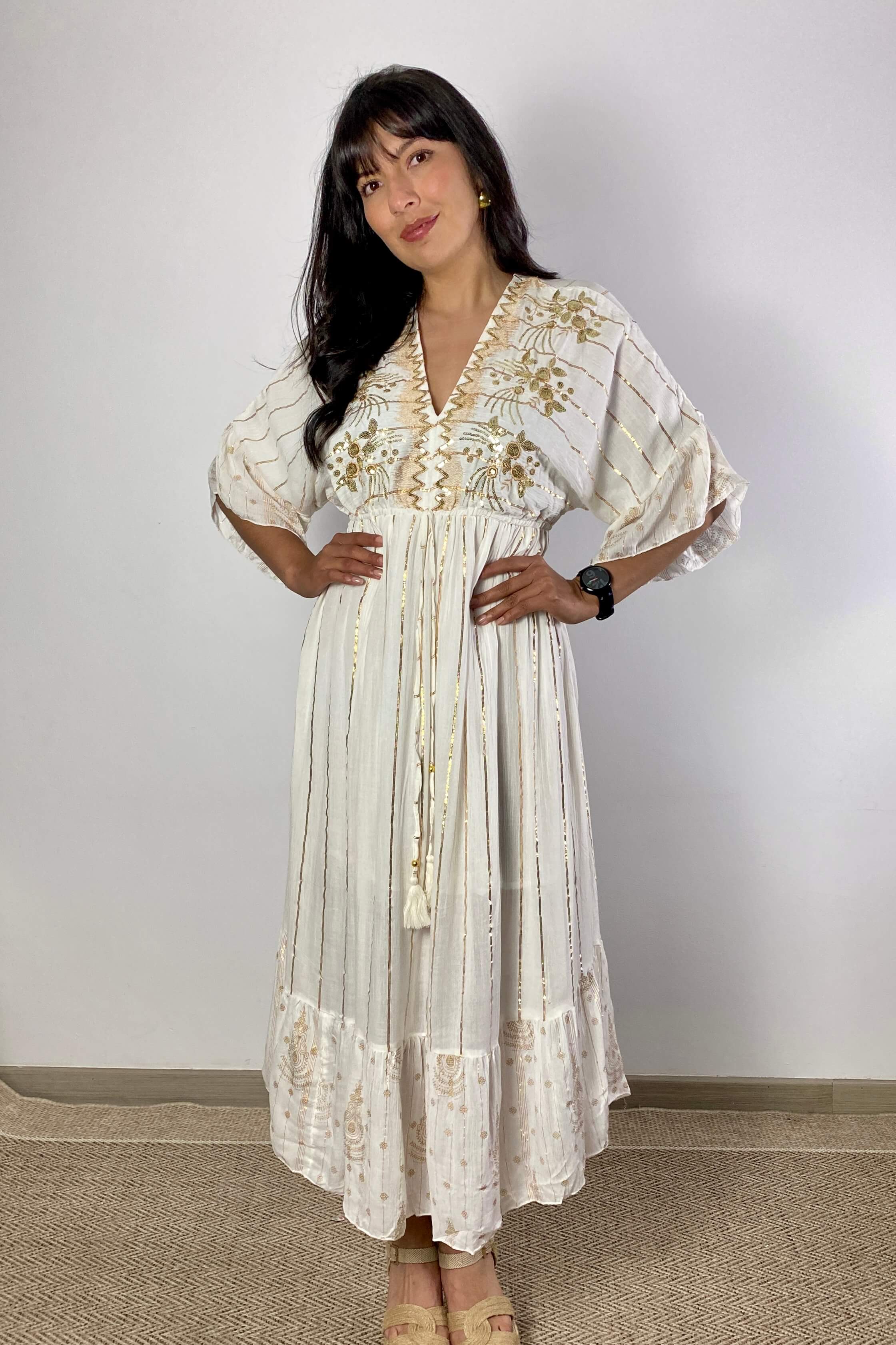 Vestido Kaftan Apliques Dorados - Seleno Shop