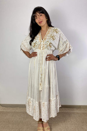 Vestido Kaftan Apliques Dorados - Seleno Shop
