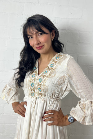 Vestido Kaftan Apliques Dorados - Seleno Shop