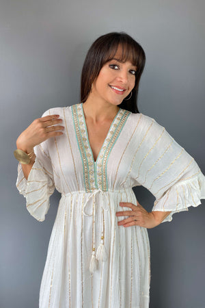 Vestido Kaftan Apliques Dorados - Seleno Shop