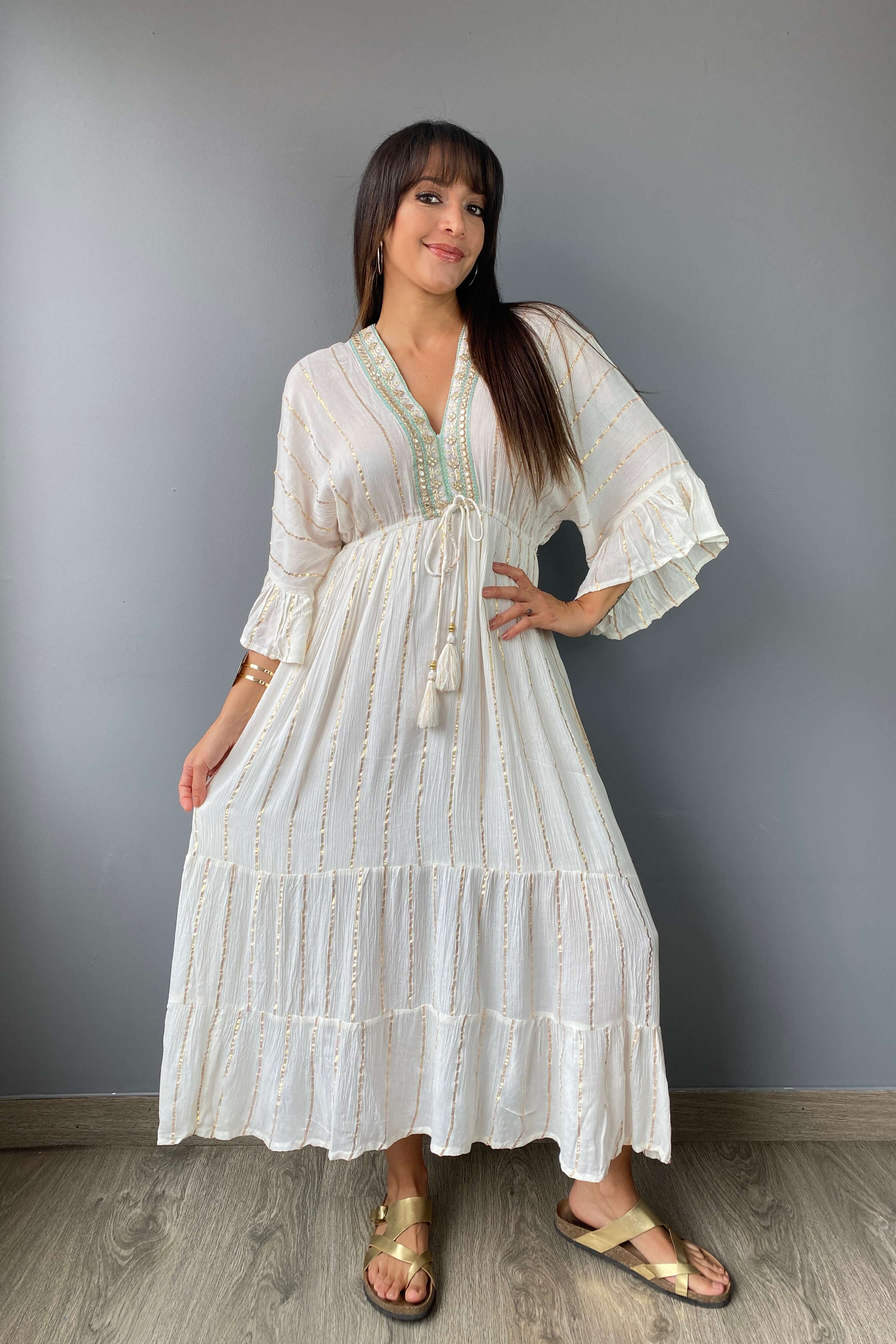 Vestido Kaftan Apliques Dorados - Seleno Shop