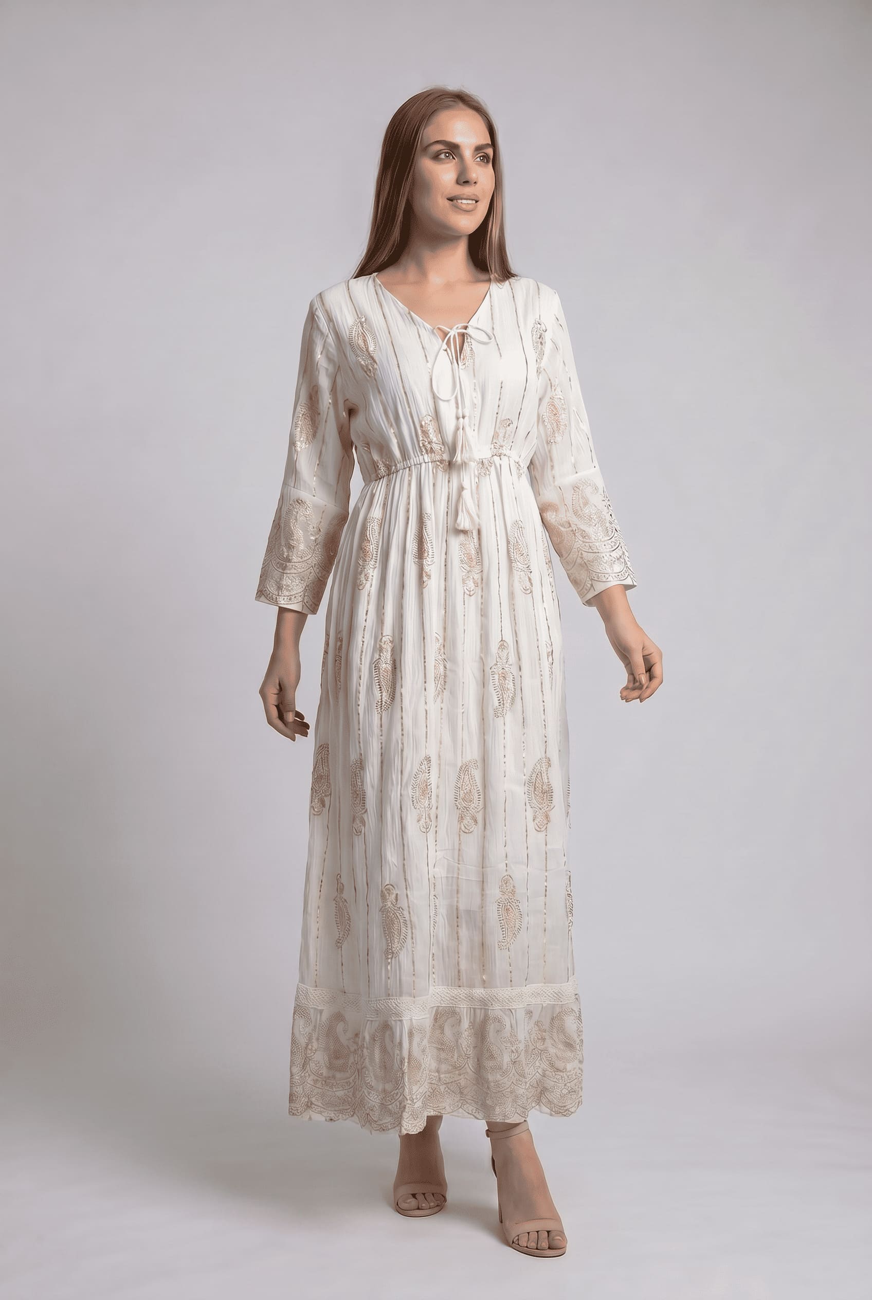 Vestido Kaftan Apliques Dorados - Seleno Shop