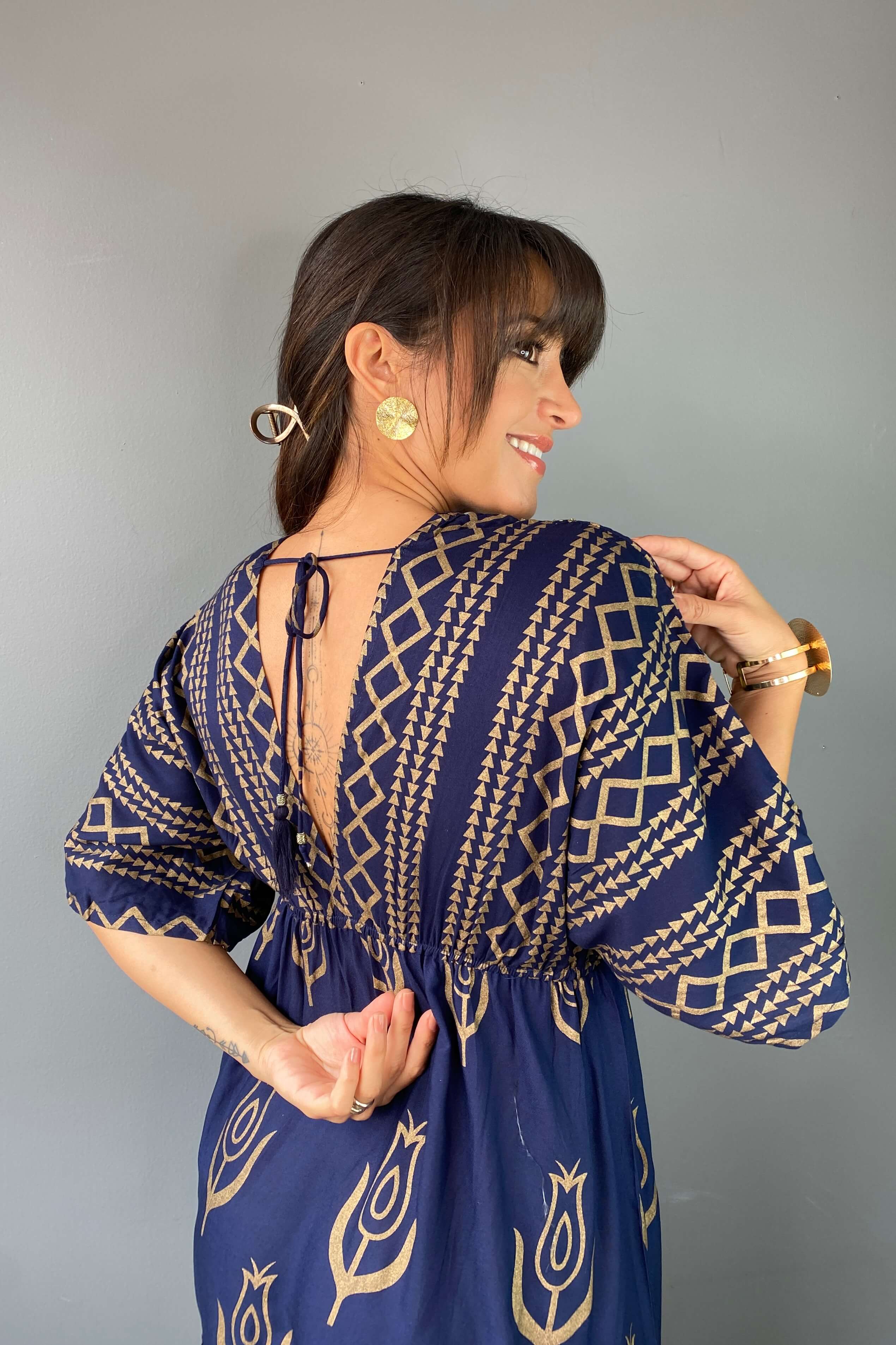 Vestido Kaftan Azul Dorado - Seleno Shop