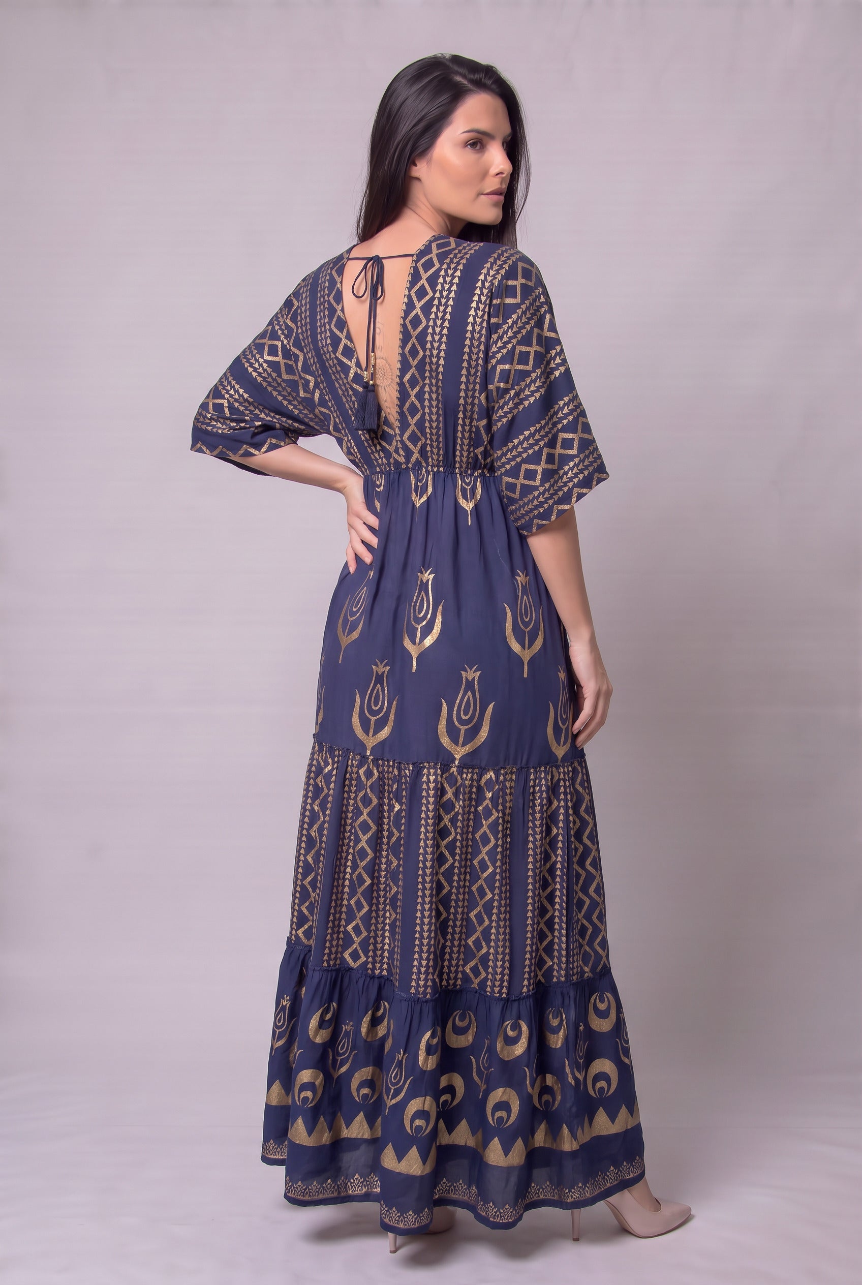 Vestido Kaftan Azul Dorado - Seleno Shop