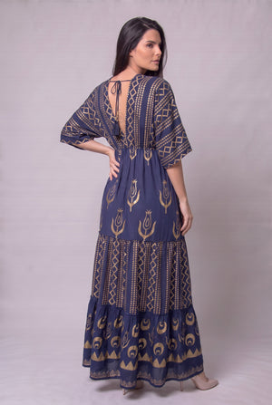 Vestido Kaftan Azul Dorado - Seleno Shop