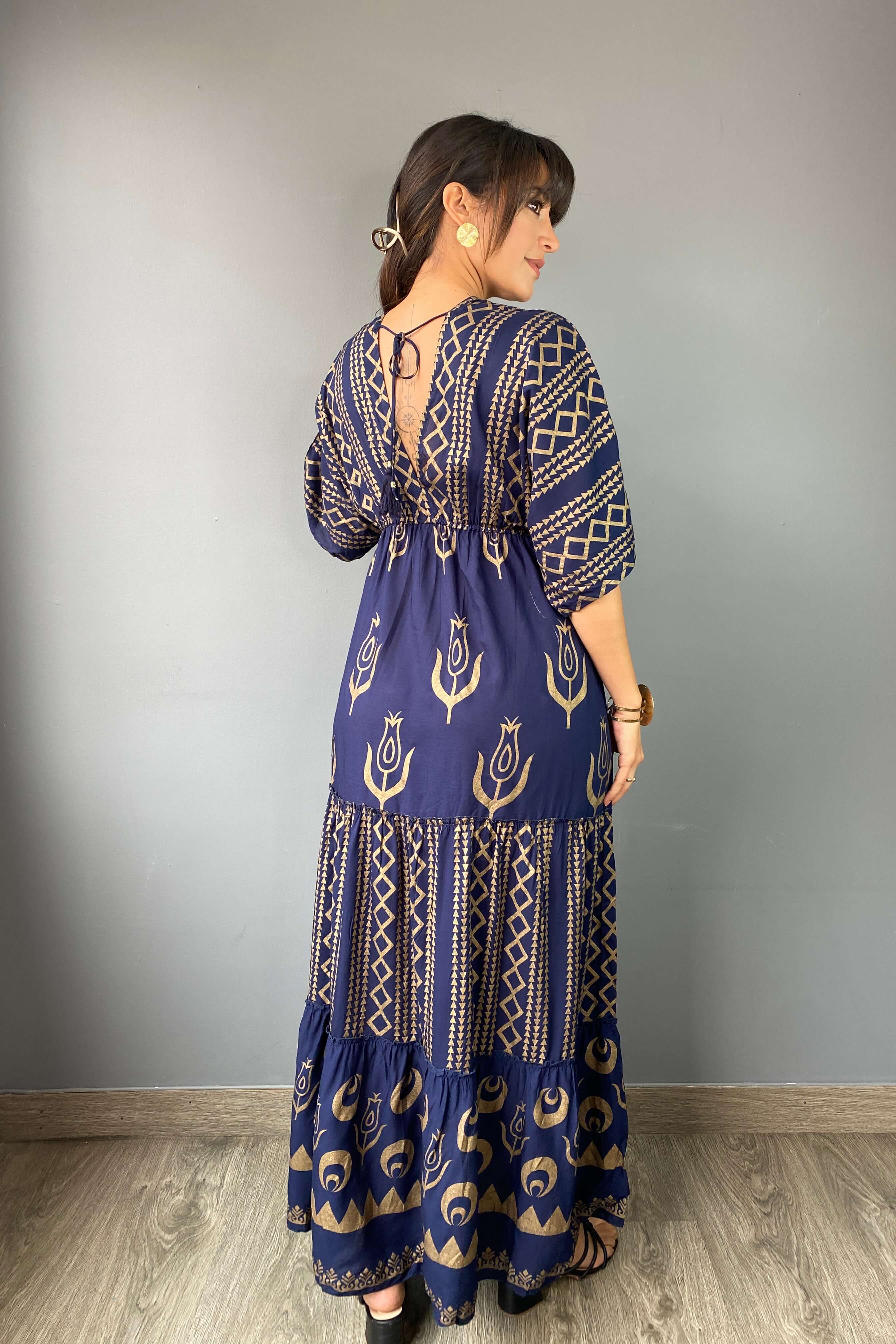 Vestido Kaftan Azul Dorado - Seleno Shop
