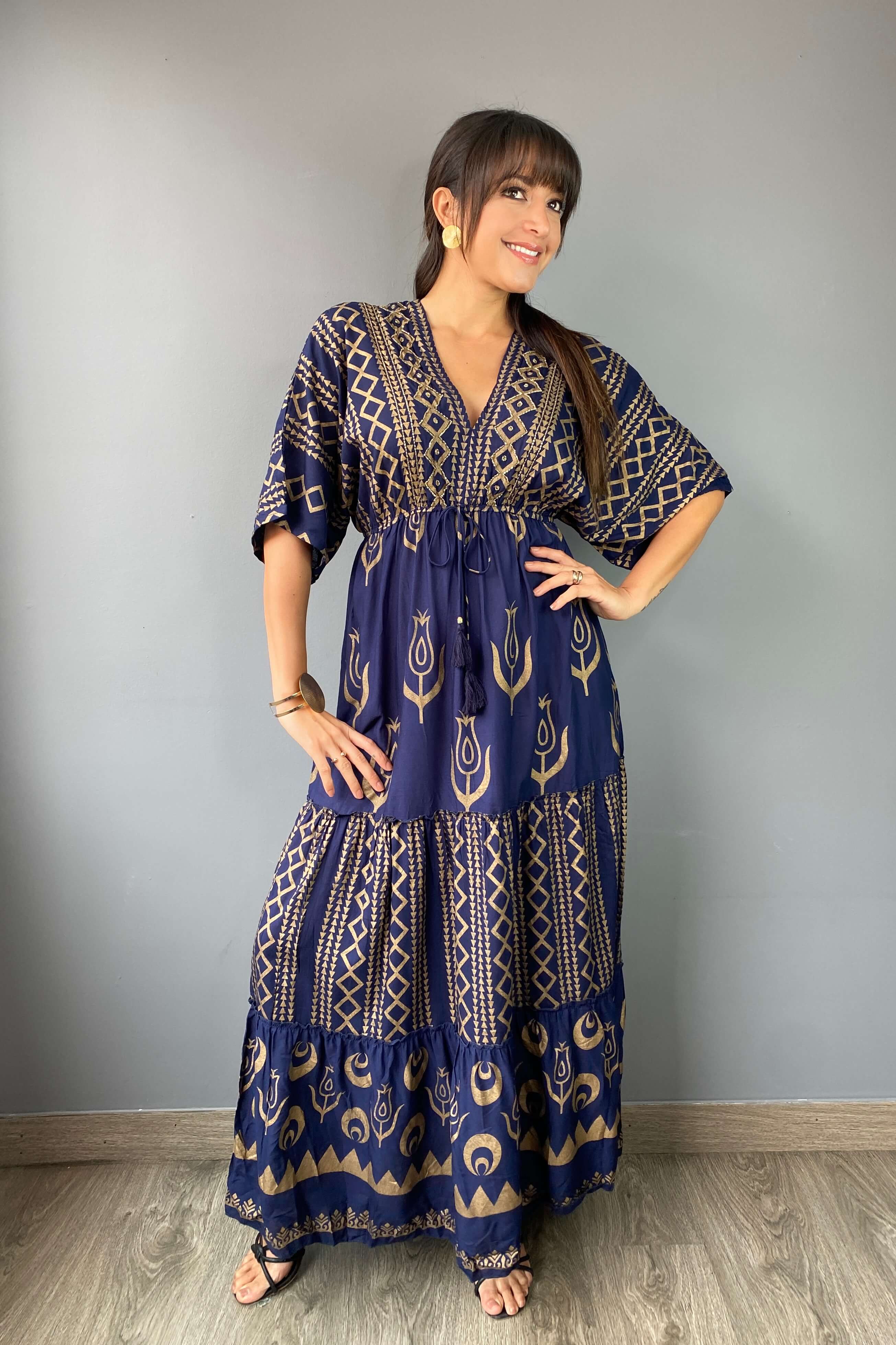 Vestido Kaftan Azul Dorado - Seleno Shop