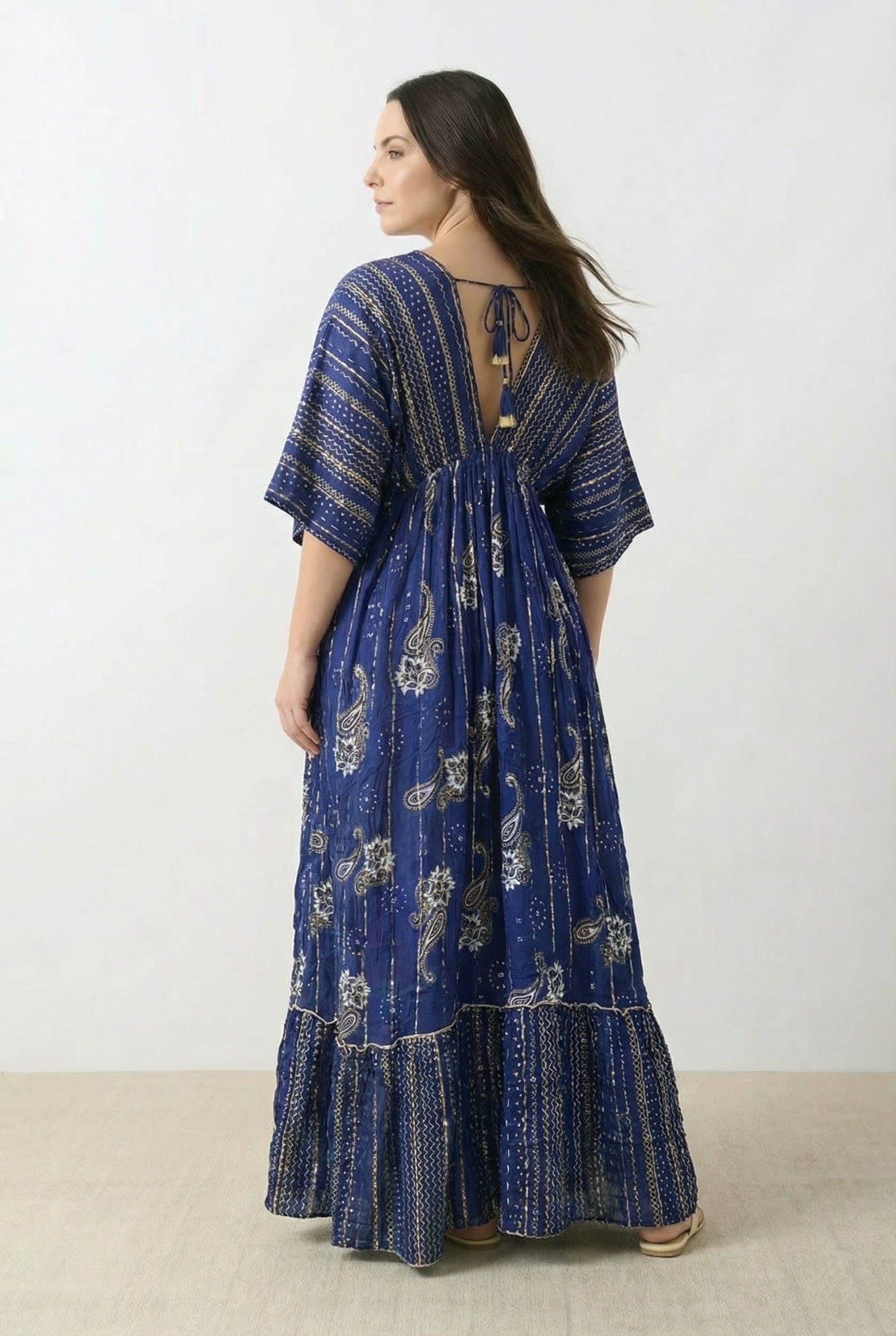 Vestido Kaftan Azul y Dorado - Seleno Shop