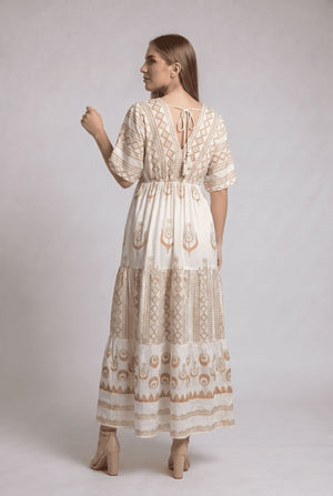 Vestido Kaftan Beige Dorado - Seleno Shop