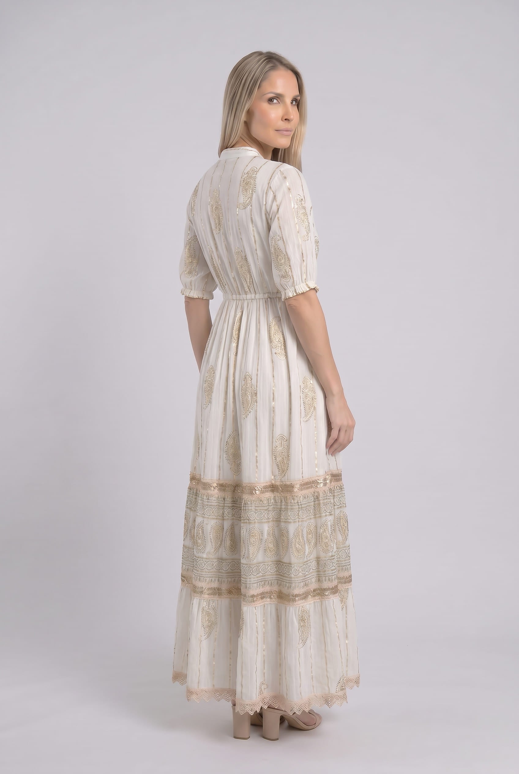 Vestido Kaftan Detalles Dorados - Seleno Shop