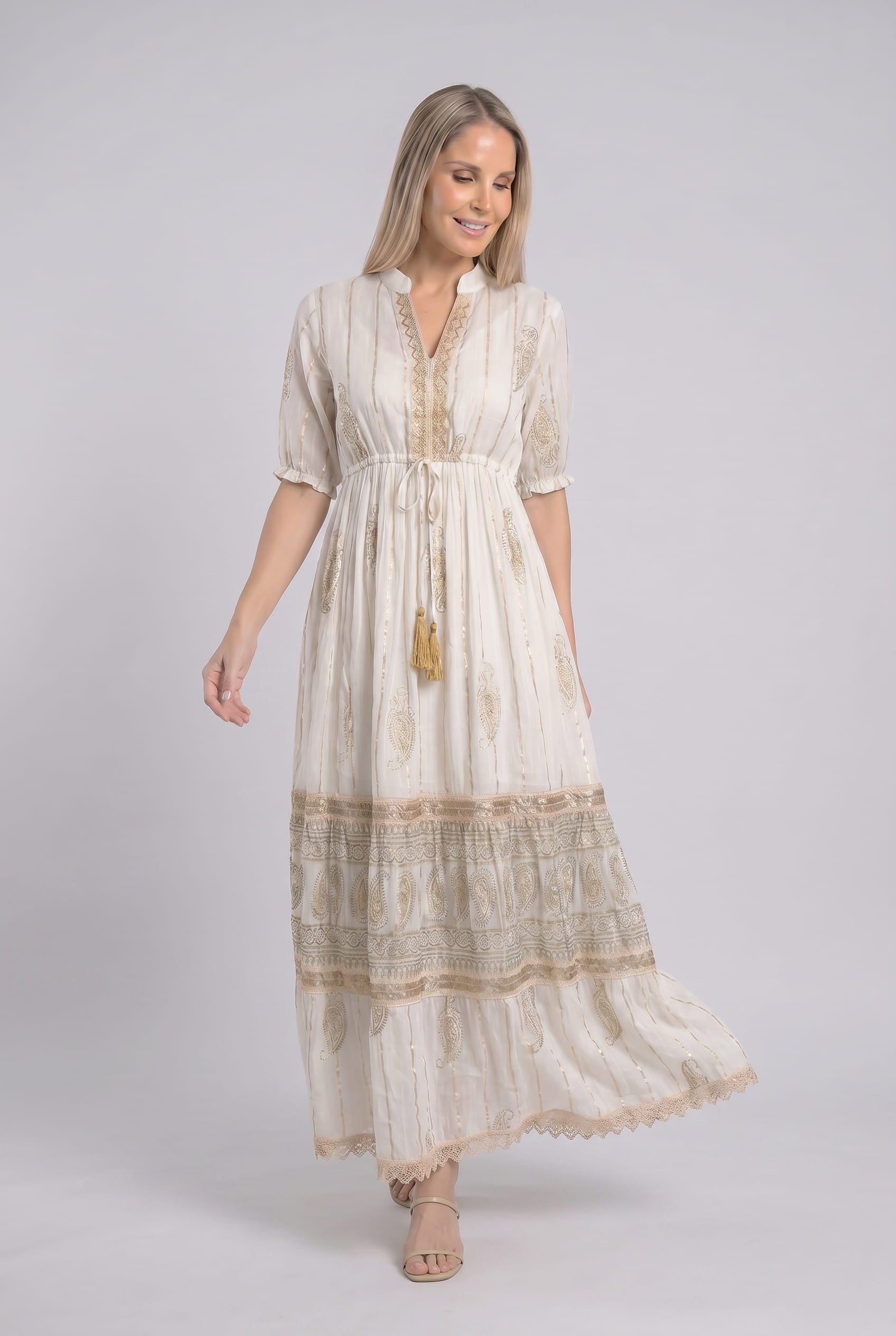 Vestido Kaftan Detalles Dorados - Seleno Shop